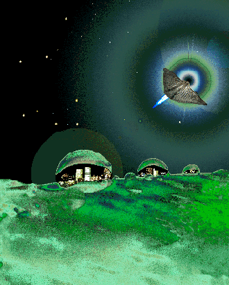Flying fossil over domed cities