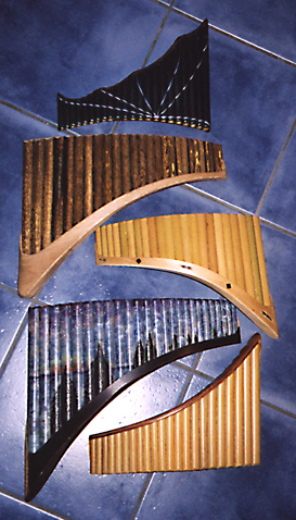 A selection of pan flutes made by Kevin Budd